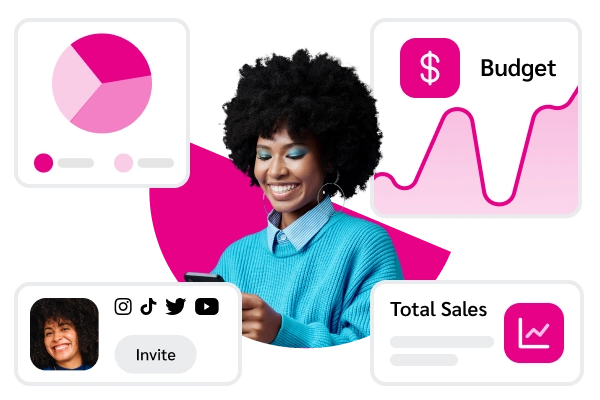 Woman smiling pink stats